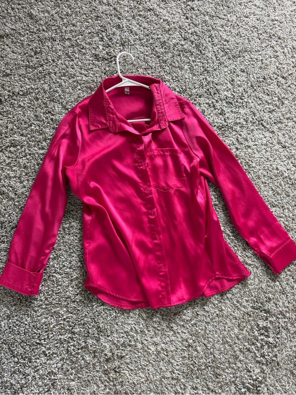 Long-Sleeve Satin Shirt - Hot Pink